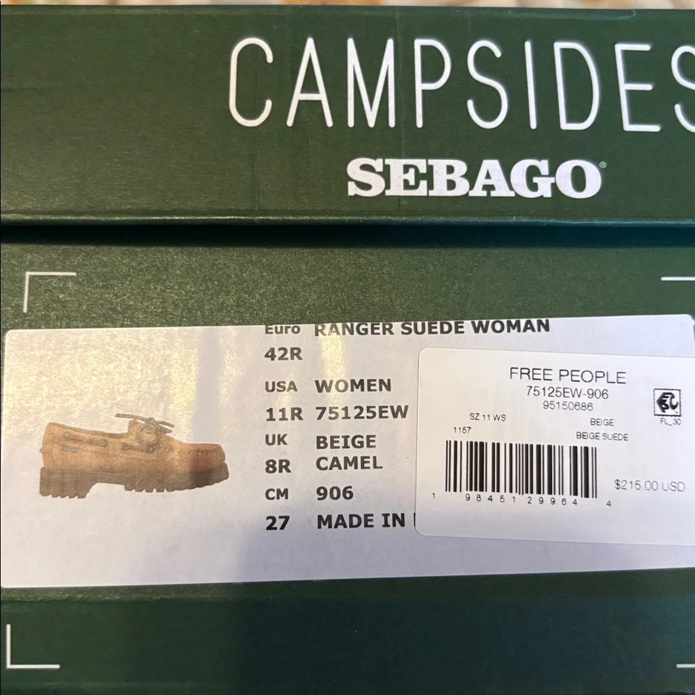 NEW $215 Campsides Sebago Ranger Suede Lug Sole Boat Shoes in Beige Camel